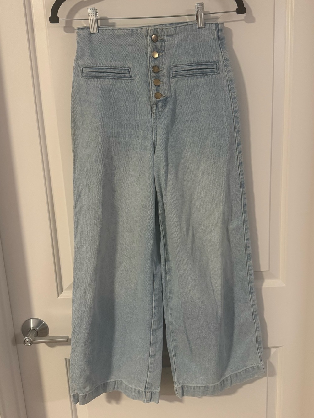 Zara Light Blue High-Rise Wide-Leg Jeans with Button Front Womens Size 0
